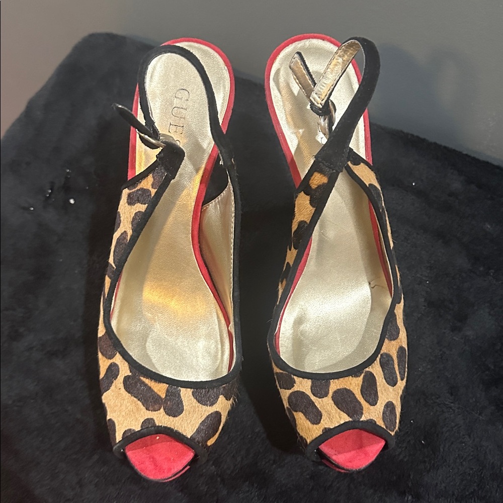 Guess Animal Print Slingback Heels with Red Accents